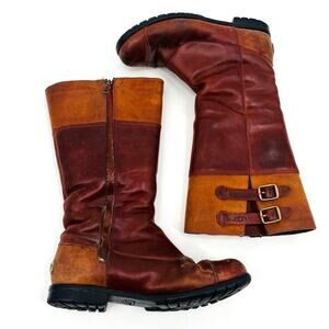 UGG Womens Leather Mid-Calf Boots Brown Size W7
